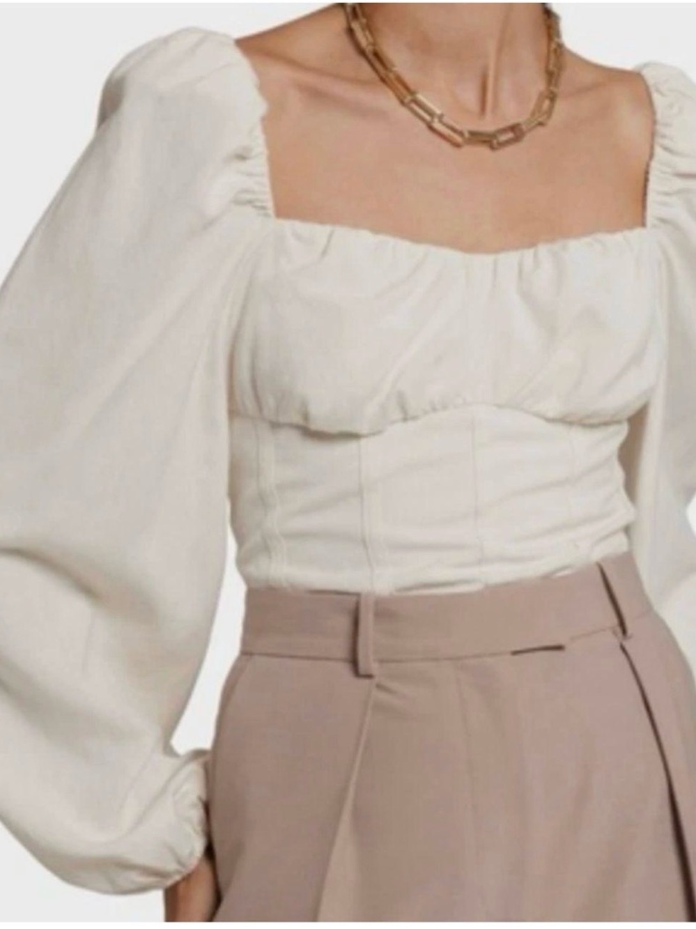 & Other Stories Cream Textured Smocked Top